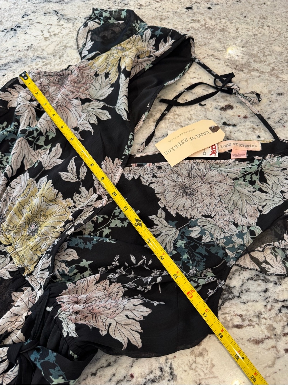 NWT Band of Gypsies Black Floral Wrap Maxi Dress Size Large Boho Hi-Low - Picture 5 of 11